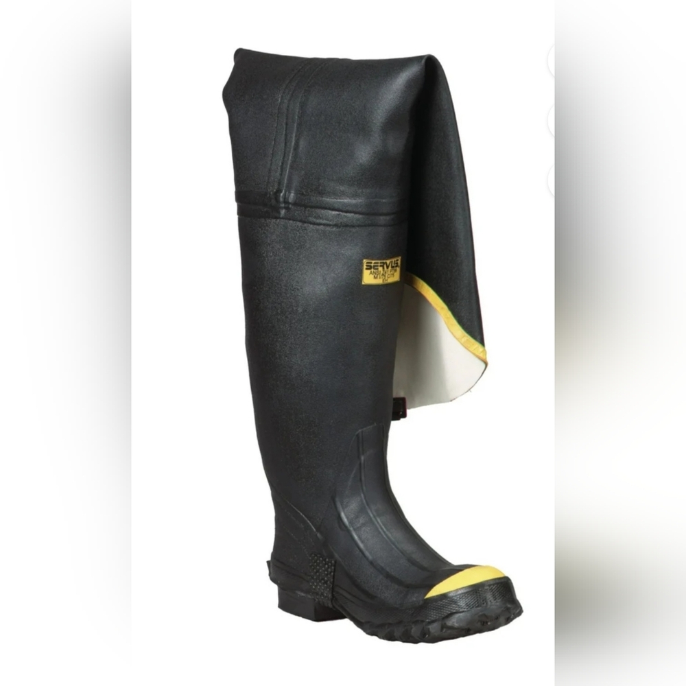 Ranger 36" Heavy-Duty Men's Full Rubber Hip Boots with Steel Toe, Black & Yellow